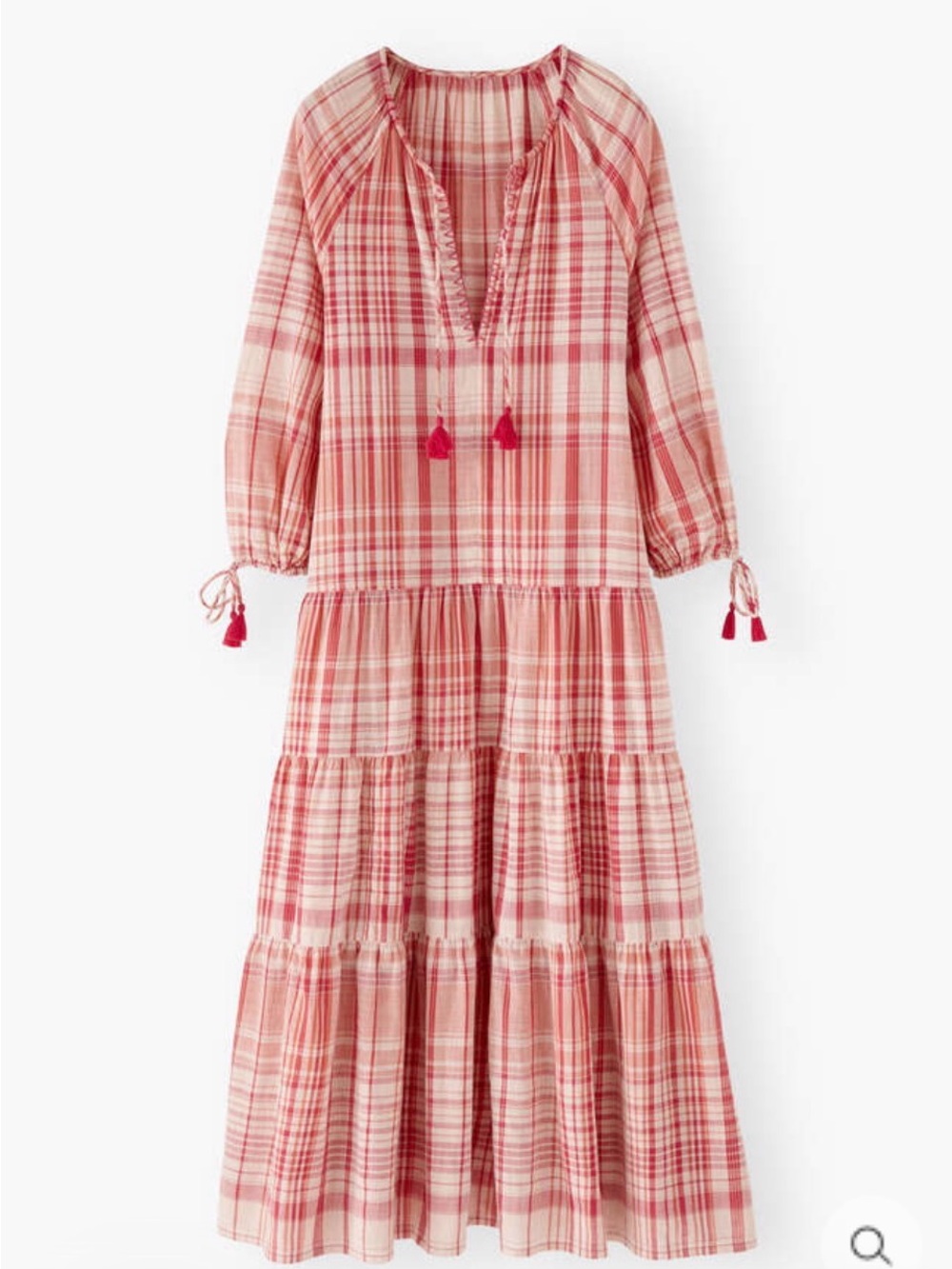 Wrap London Red Plaid Tiered Tassel Maxi Dress